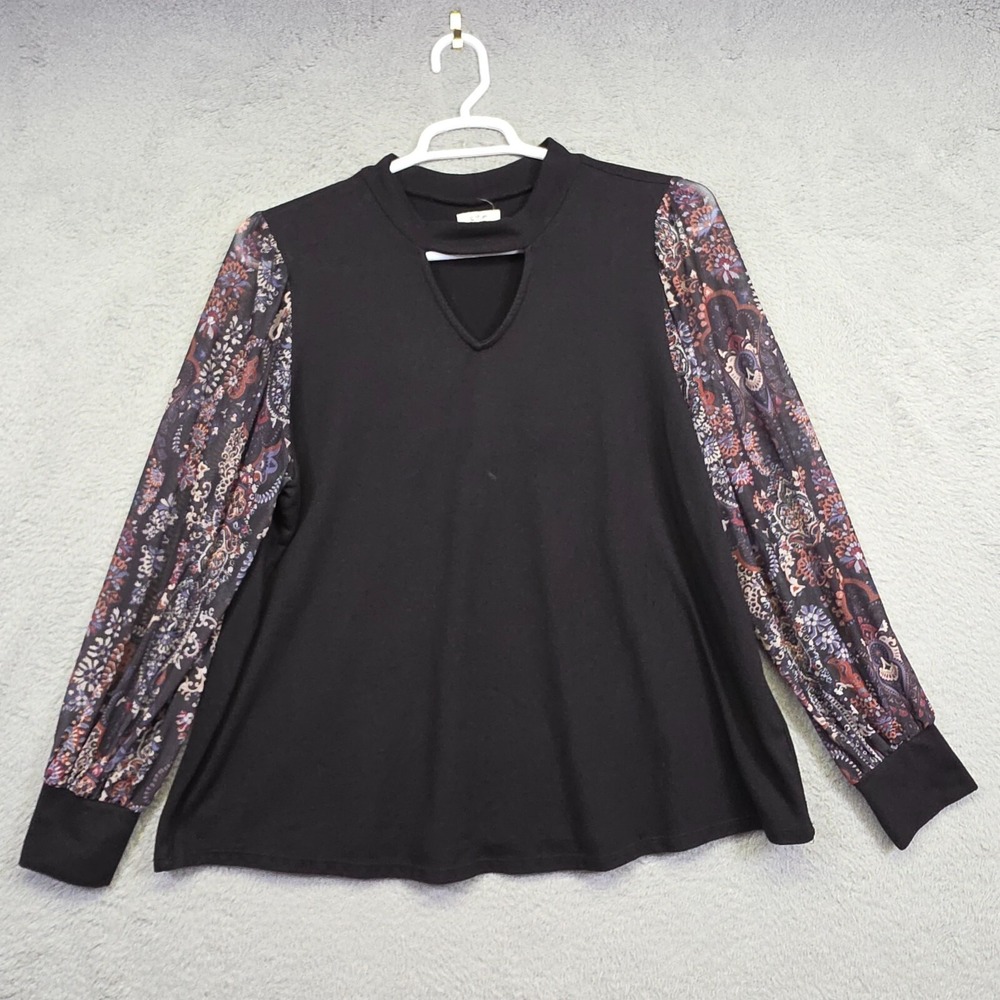 Maurices Top Womens‎ 1X Whimisigoth Black Micromesh Paisley Sleeve Boho Blouse